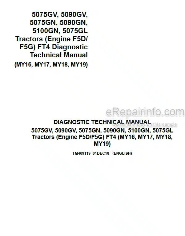 Photo 5 - John Deere 5075GV  5090GV 5075GN 5090GN 5100GN 5075GL Diagnostic Technical Manual Tractor TM409119