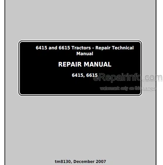 Photo 5 - John Deere 6415 6615 Repair Manual Tractor TM8130