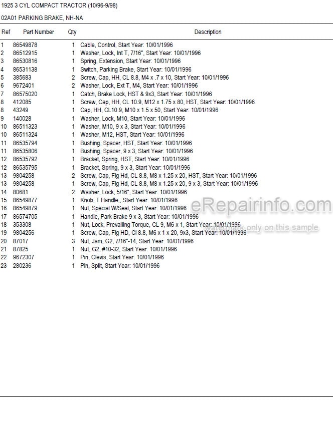 Photo 5 - New Holland 1925 Illustrated Master Parts List Manual Compact Tractor
