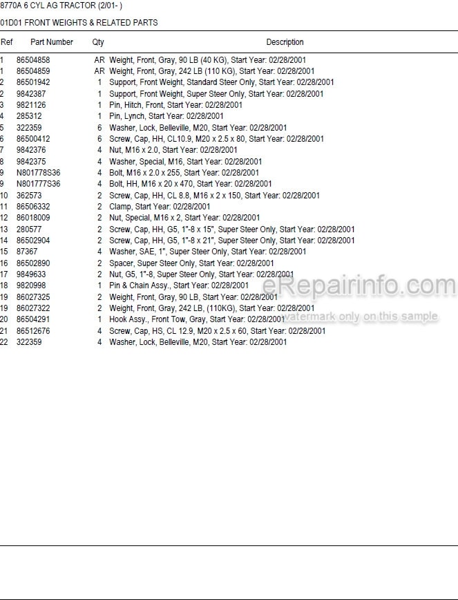 Photo 5 - New Holland 8770A Master Illustrated Parts List Manual Book 6 Cylinder Ag Tractor