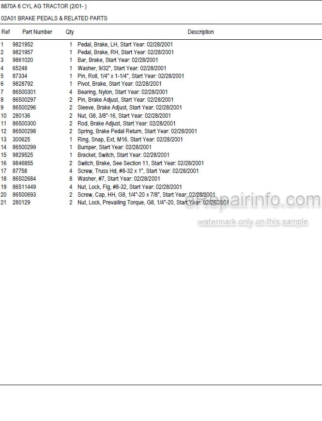 Photo 5 - New Holland 8870A Master Illustrated Parts List Manual Book 6 Cylinder Ag Tractor