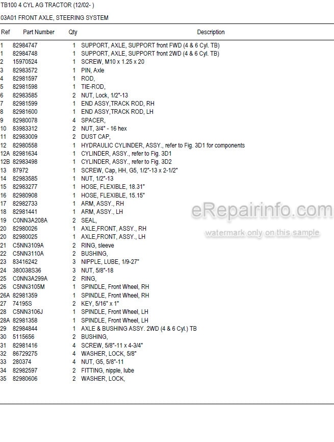 Photo 5 - New Holland TB100 Master Illustrated Parts List Manual Book 4 Cylinder Ag Tractor