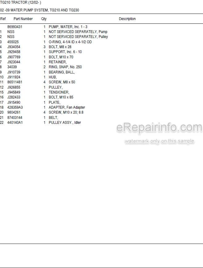 Photo 5 - New Holland TG210 Master Illustrated Parts List Manual Book Tractor