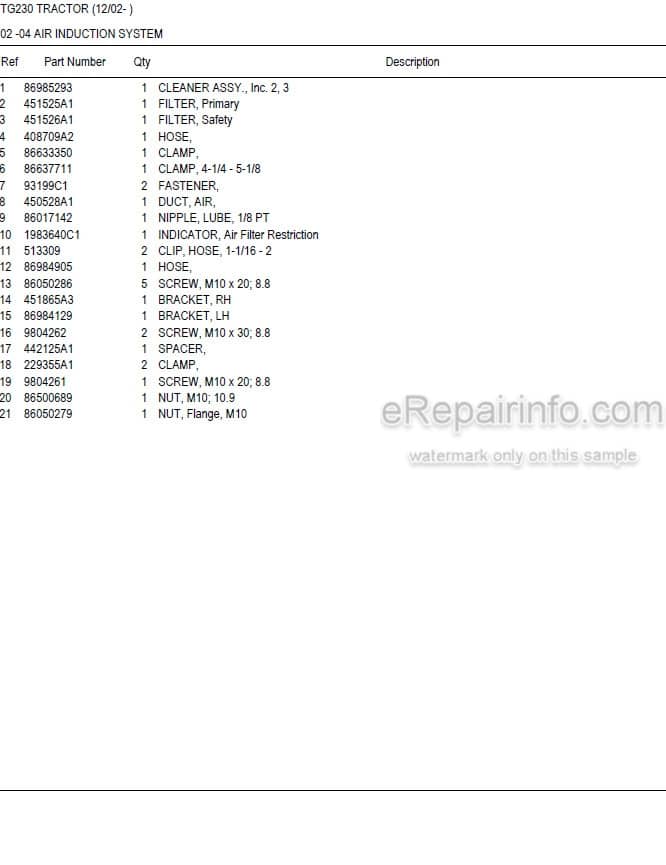 Photo 5 - New Holland TG230 Master Illustrated Parts List Manual Book Tractor