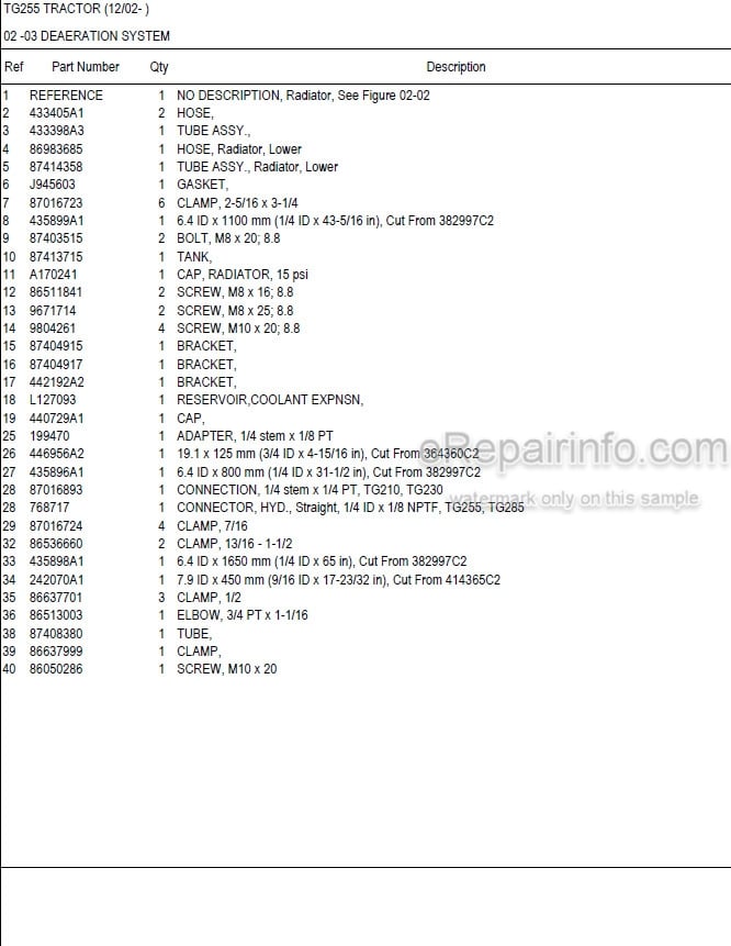 Photo 5 - New Holland TG255 Master Illustrated Parts List Manual Book Tractor