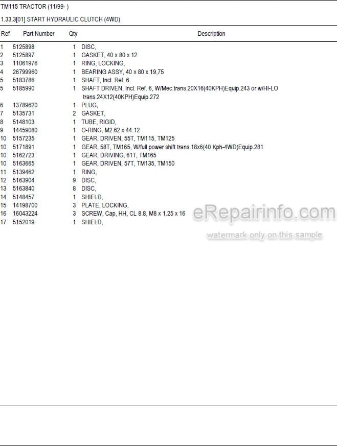 Photo 5 - New Holland TM115 Master Illustrated Parts List Manual Book Tractor