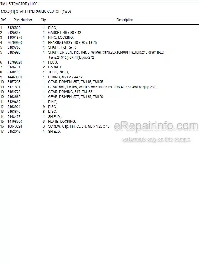 Photo 5 - New Holland TM115 Master Illustrated Parts List Manual Book Tractor