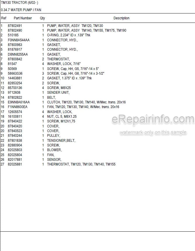 Photo 5 - New Holland TM130 Master Illustrated Parts List Manual Book Tractor