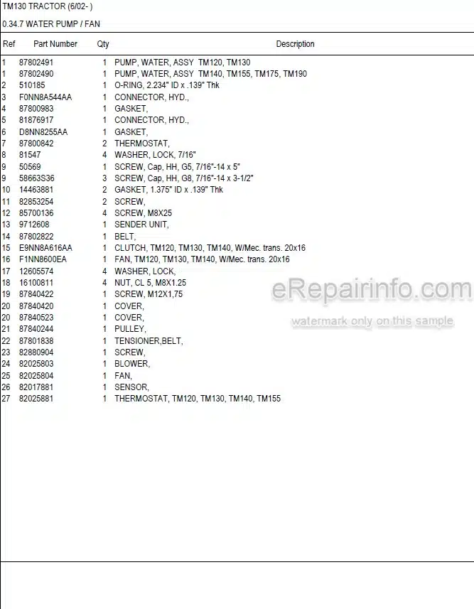 Photo 5 - New Holland TM130 Master Illustrated Parts List Manual Book Tractor