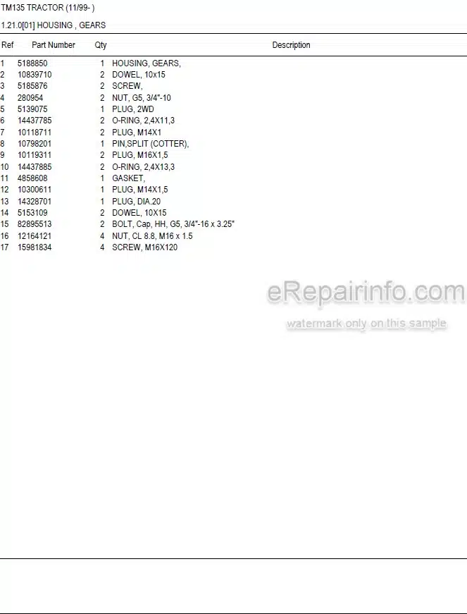 Photo 5 - New Holland TM135 Master Illustrated Parts List Manual Book Tractor