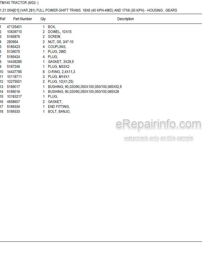 Photo 5 - New Holland TM140 Master Illustrated Parts List Manual Book Tractor