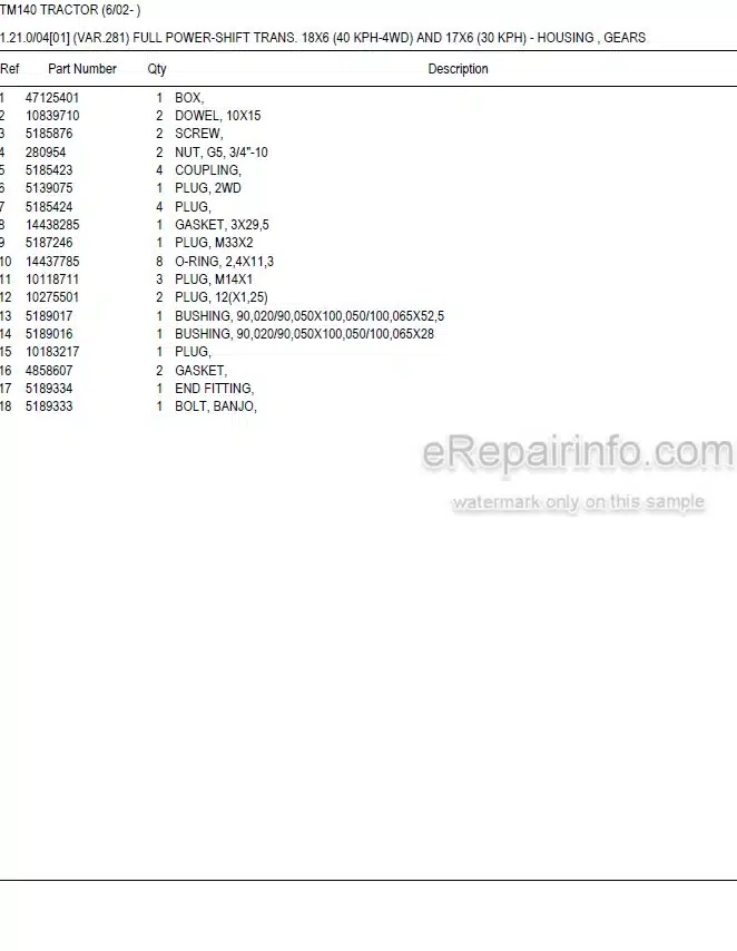 Photo 5 - New Holland TM140 Master Illustrated Parts List Manual Book Tractor
