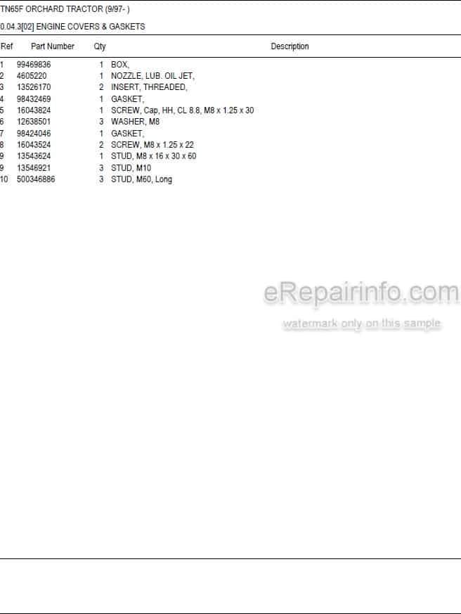 Photo 5 - New Holland TN65F Master Illustrated Parts List Manual Book Orchard Tractor