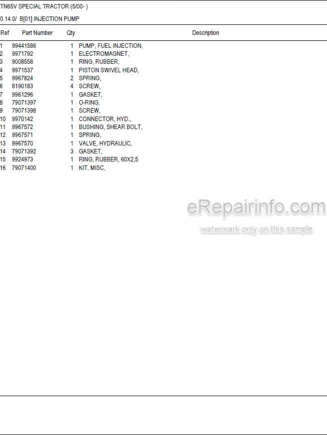 Photo 5 - New Holland TN65V Special Master Illustrated Parts List Manual Book Tractor