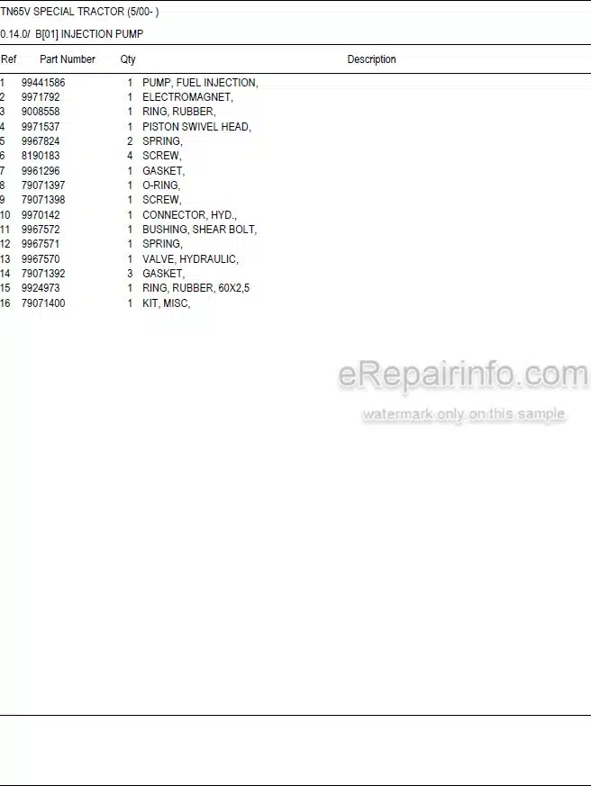 Photo 5 - New Holland TN65V Special Master Illustrated Parts List Manual Book Tractor