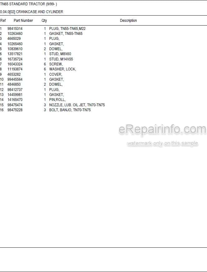 Photo 5 - New Holland TN65 Standard Master Illustrated Parts List Manual Book Tractor