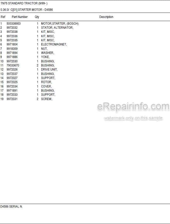 Photo 5 - New Holland TN75 Standard Master Illustrated Parts List Manual Book Tractor