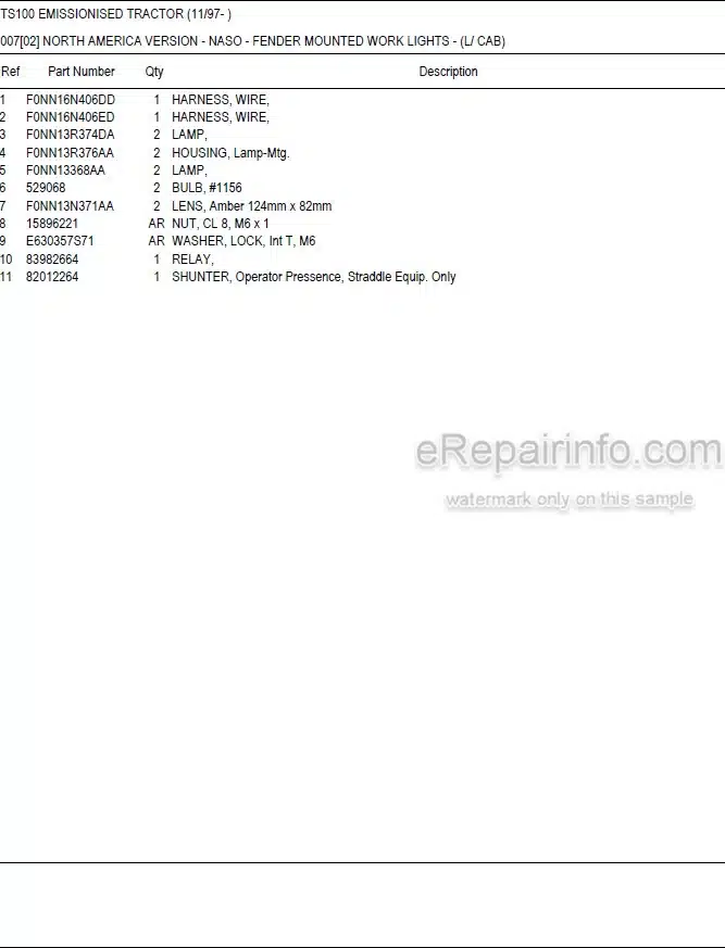 Photo 5 - New Holland TS100 Master Illustrated Parts List Manual Book Emissionised Tractor