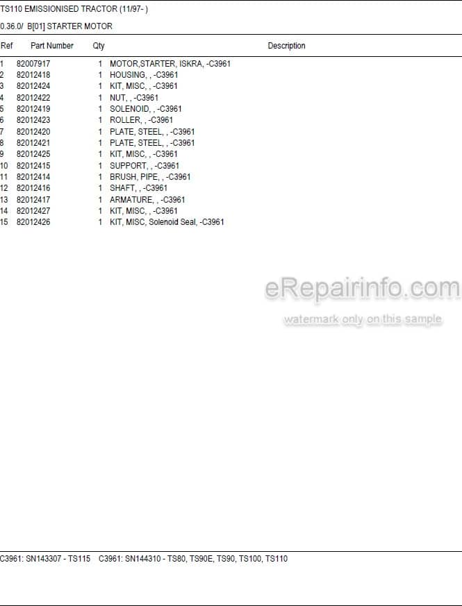 Photo 5 - New Holland TS110 Master Illustrated Parts List Manual Book Emissionised Tractor