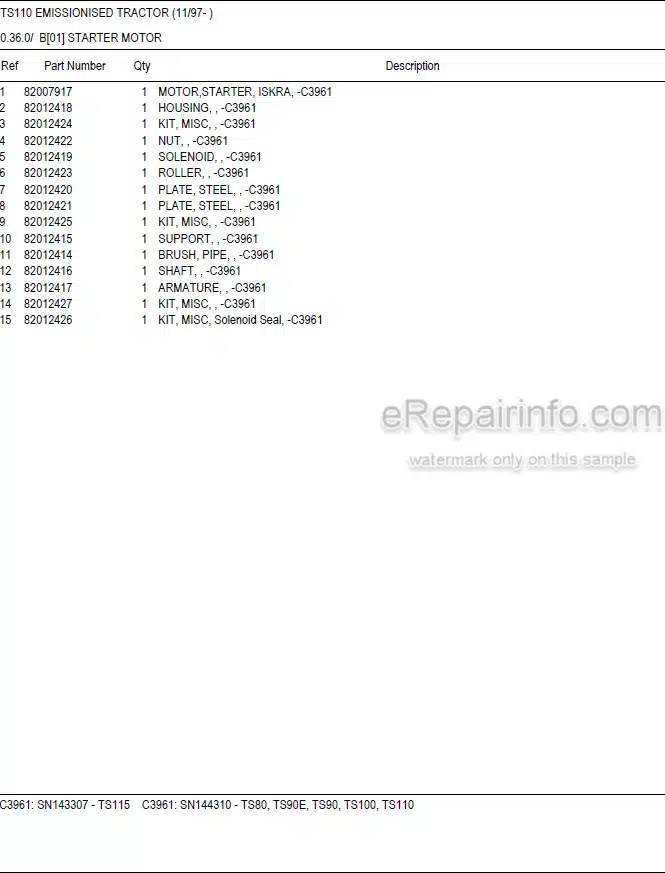 Photo 5 - New Holland TS110 Master Illustrated Parts List Manual Book Emissionised Tractor
