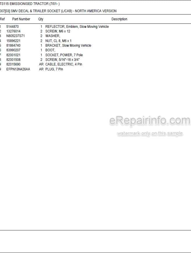 Photo 5 - New Holland TS115 Master Illustrated Parts List Manual Book Emissionised Tractor