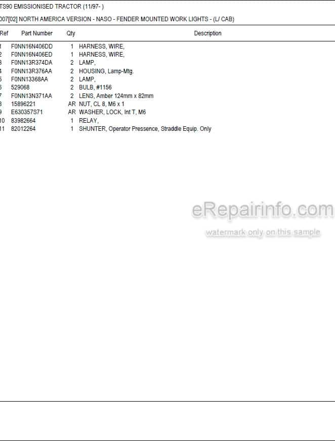 Photo 5 - New Holland TS90 Master Illustrated Parts List Manual Book Emissionised Tractor