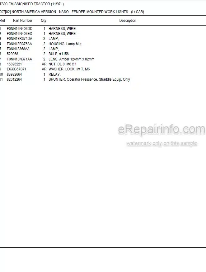 Photo 5 - New Holland TS90 Master Illustrated Parts List Manual Book Emissionised Tractor