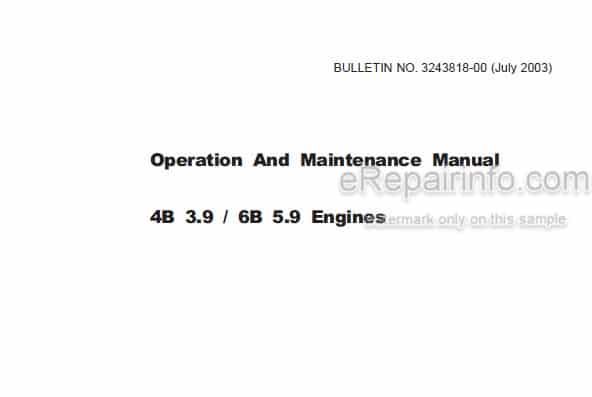 Photo 5 - Cummins 4B3.9 6B5.9 Operation And Maintenance Manual Engine 3243818-00