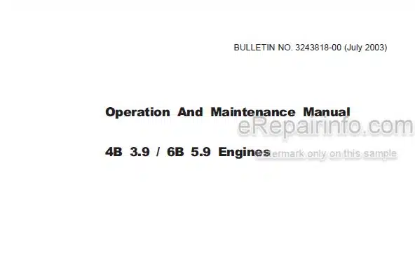 Photo 5 - Cummins 4B3.9 6B5.9 Operation And Maintenance Manual Engine 3243818-00