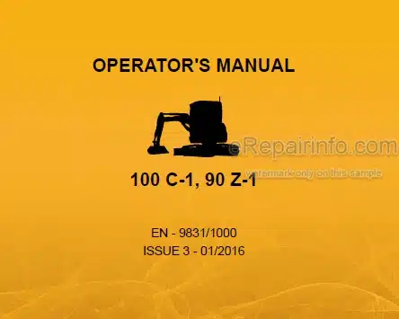 Photo 5 - JCB 100C-1 90Z-1 Operators Manual Compact Excavator 9831-1000