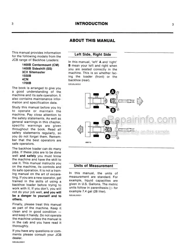 Photo 5 - JCB 1400B CM 1400B SS 3CX 1550B 4CN 1700B Operators Manual Backhoe Loader
