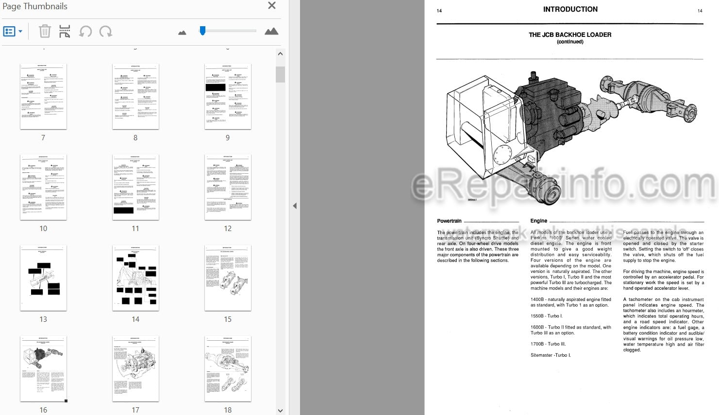 Photo 4 - JCB 1400B 1550B 1600B 1700B Centermount Sideshift Operators Manual Backhoe Loader 9801-4494