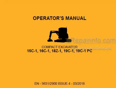 Photo 4 - JCB 15C-1 16C-1 18Z-1 19C-1 19C-1 PC Operators Manual Compact Excavator 9831-2900