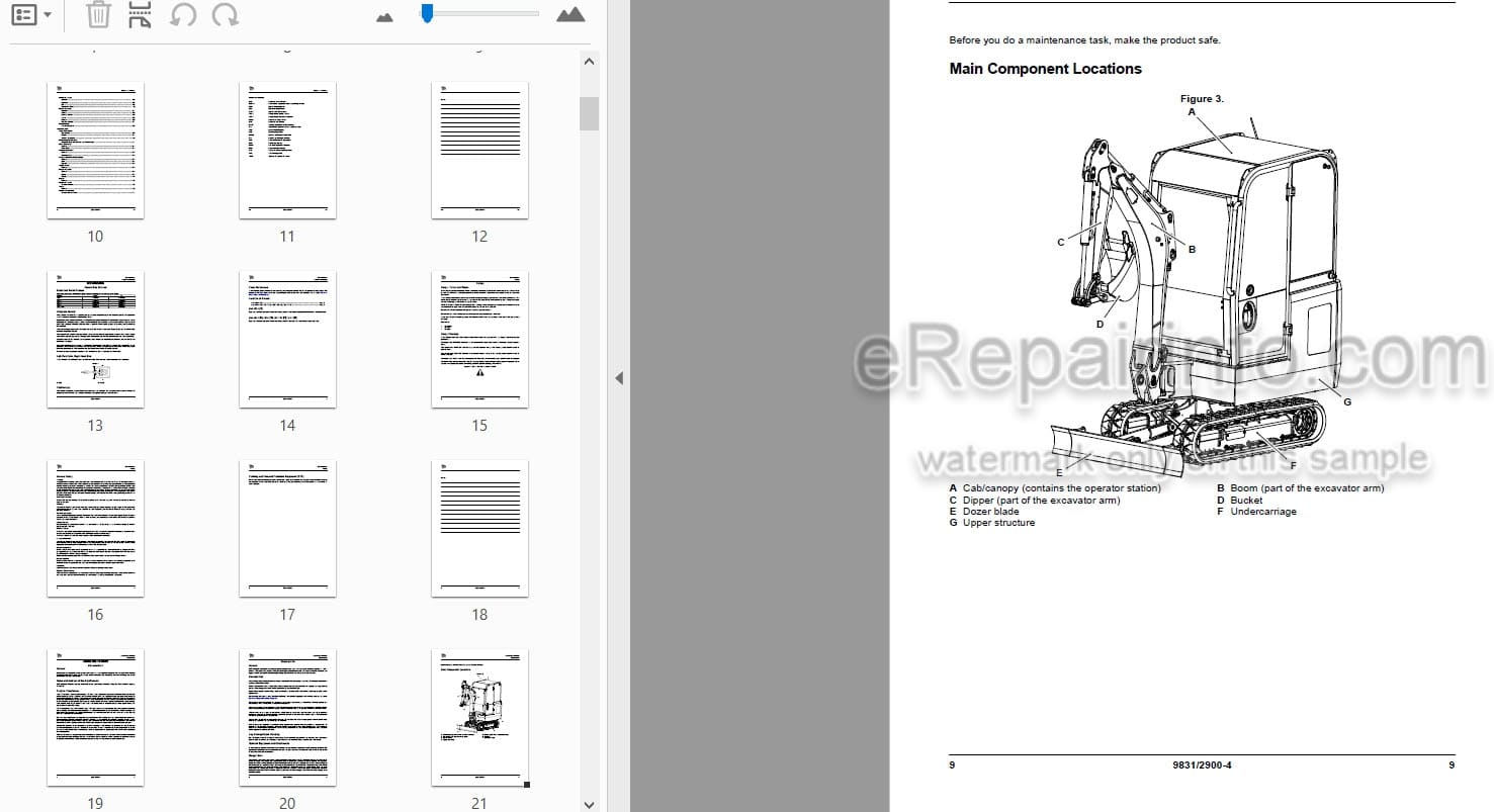 Photo 3 - JCB 15C-1 16C-1 18Z-1 19C-1 19C-1 PC Operators Manual Compact Excavator 9831-2900