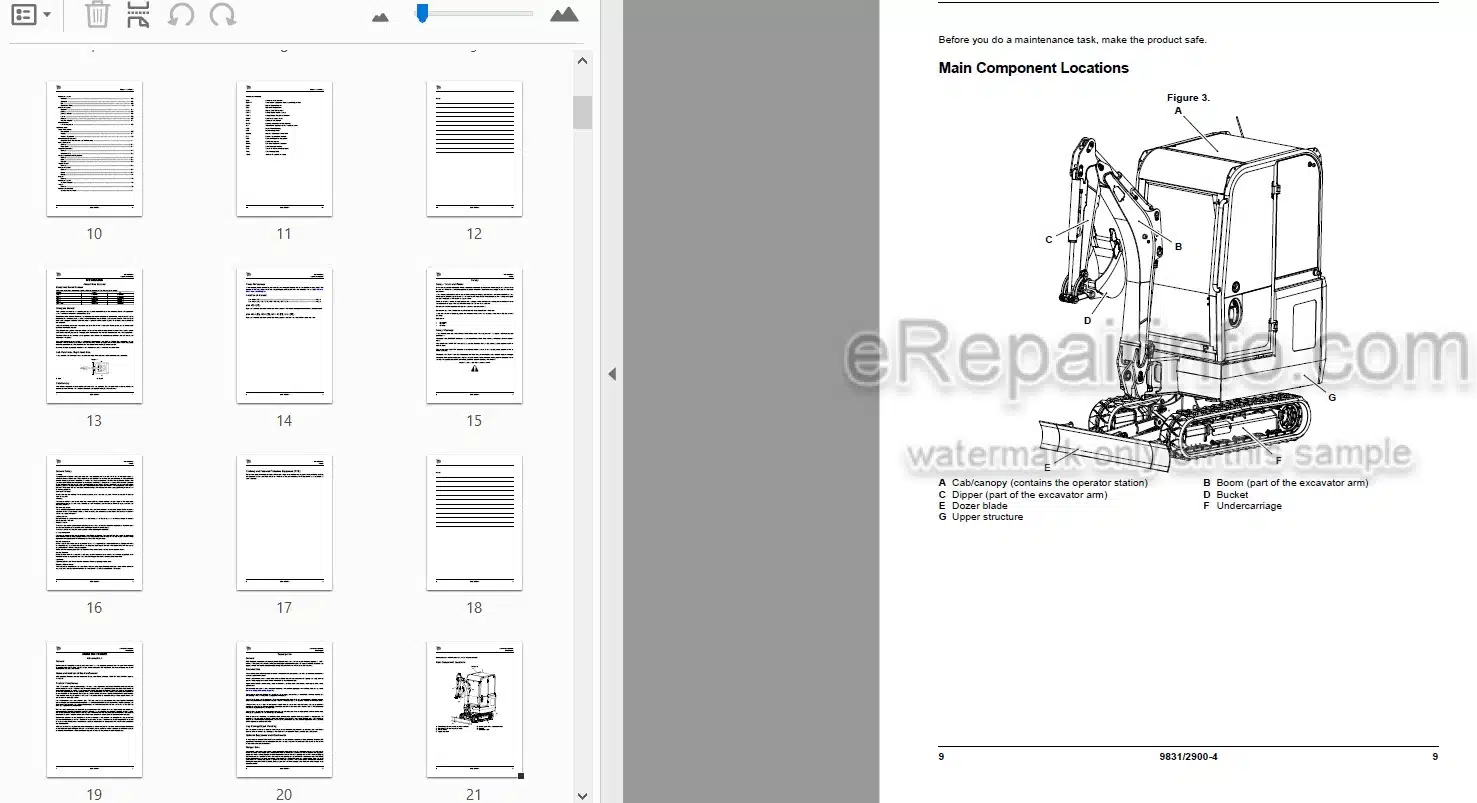 Photo 3 - JCB 15C-1 16C-1 18Z-1 19C-1 19C-1 PC Operators Manual Compact Excavator 9831-2900