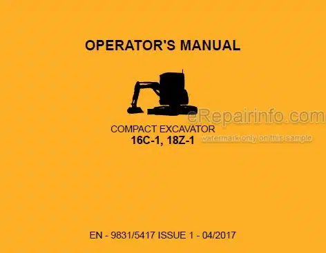 Photo 5 - JCB 16C-1 18Z-1 Operators Manual Compact Excavator 9831-5417
