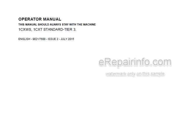 Photo 5 - JCB 1CXWS 1CXT Tier 3 Operators Manual Backhoe Loader 9821-7600