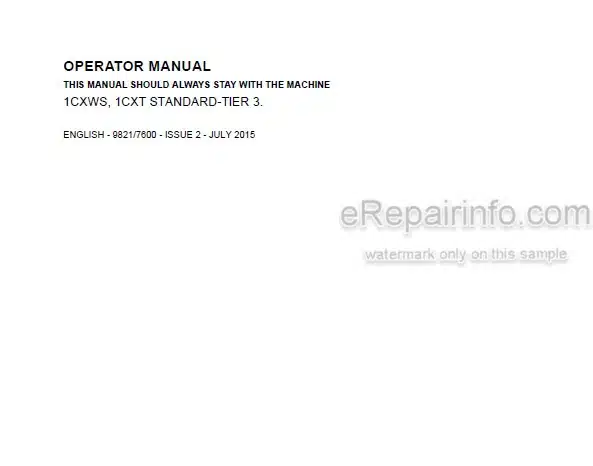 Photo 5 - JCB 1CXWS 1CXT Tier 3 Operators Manual Backhoe Loader 9821-7600