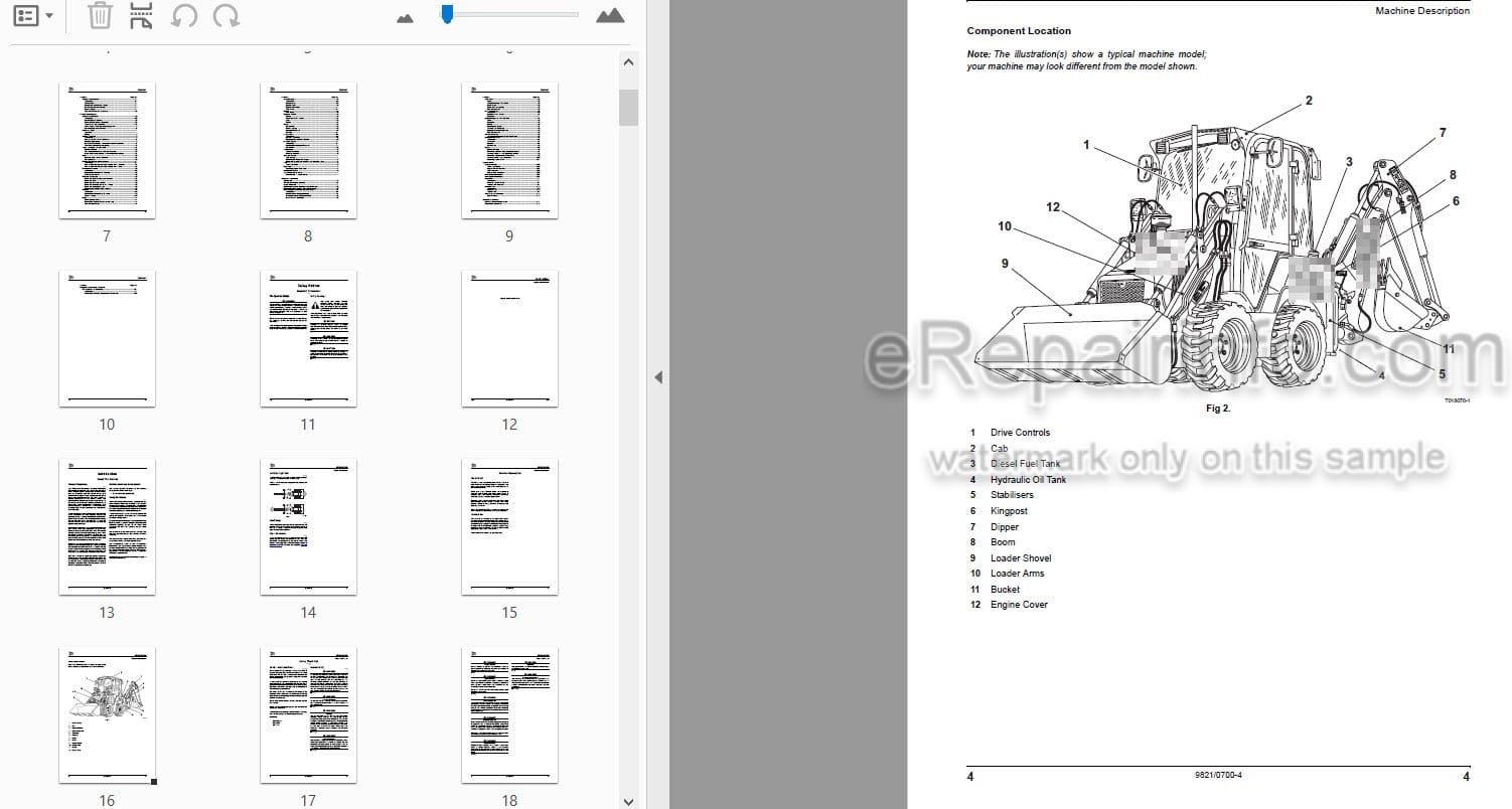 Photo 3 - JCB 1CX Operator Manual Backhoe Loader 9821-0700-4