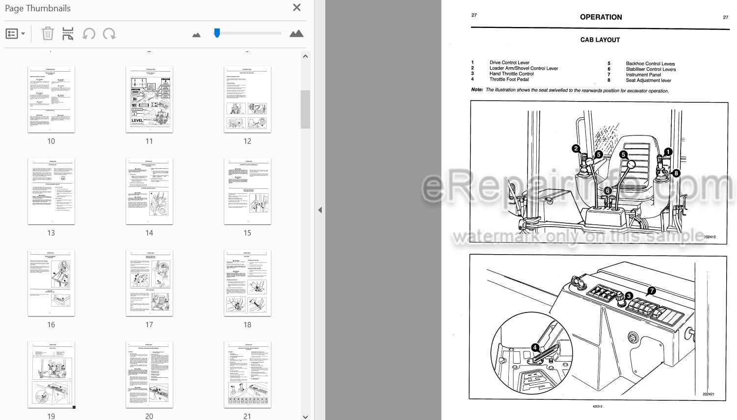 Photo 3 - JCB 1CX Operators Handbook Backhoe Loader 4200