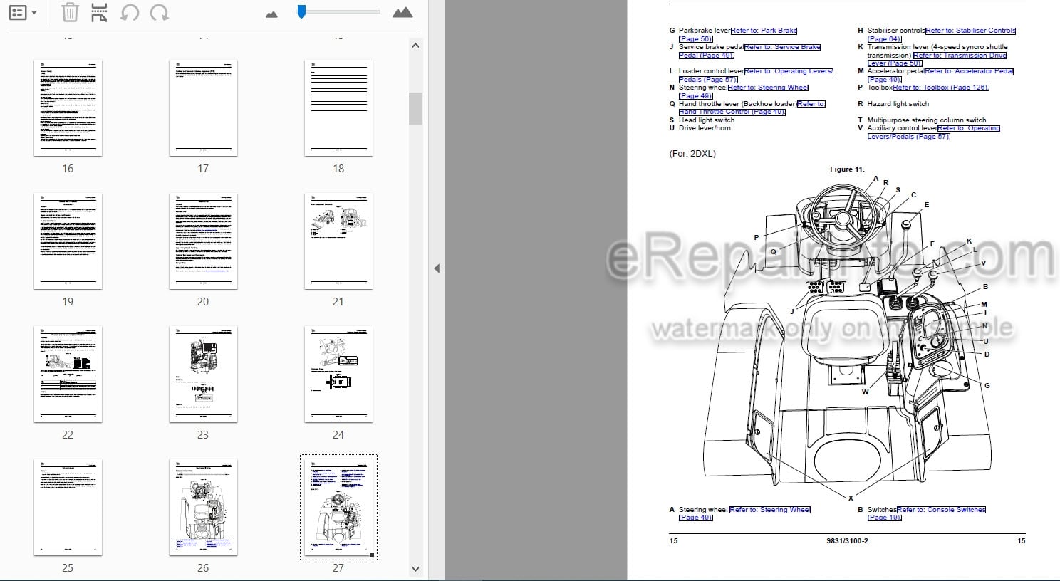 Photo 3 - JCB 2DX 2DXL Operators Manual Backhoe Loader 9831-3100