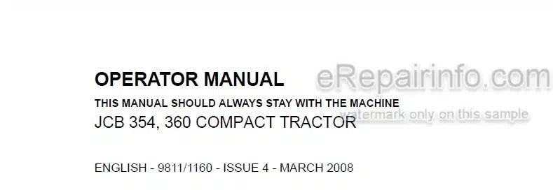 Photo 4 - JCB 354 360 Operators Manual Compact Tractor 9811-1160