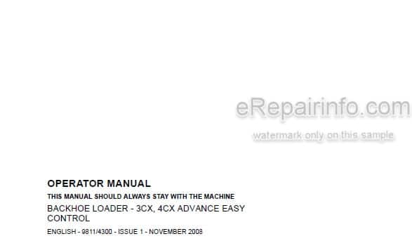 Photo 5 - JCB 3CX 4CX Advance Easy Control Operators Manual Backhoe Loader 9811-4300