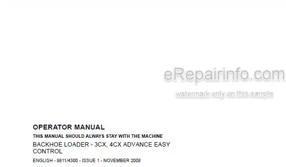 Photo 5 - JCB 3CX 4CX Advance Easy Control Operators Manual Backhoe Loader 9811-4300
