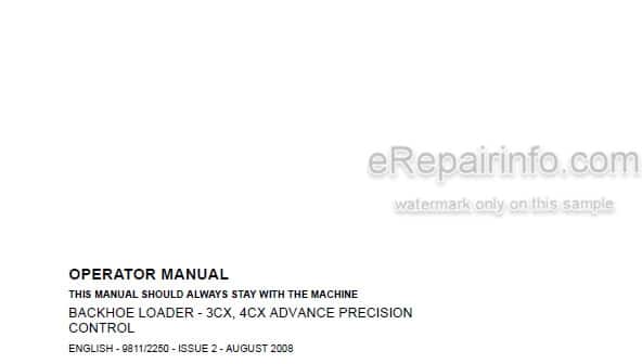 Photo 4 - JCB 3CX 4CX Advance Precision Control Operators Manual Backhoe Loader 9811-2250