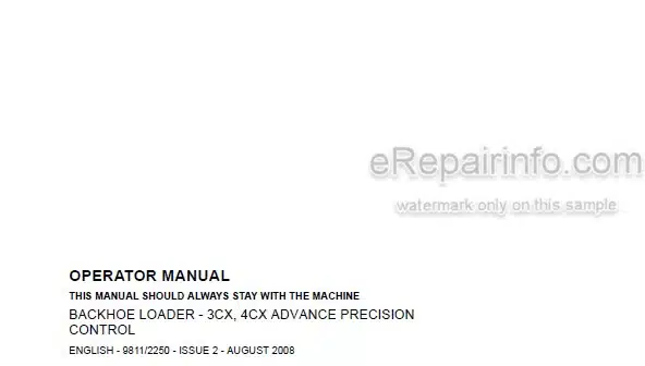 Photo 4 - JCB 3CX 4CX Advance Precision Control Operators Manual Backhoe Loader 9811-2250