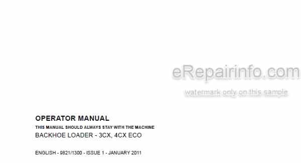 Photo 5 - JCB 3CX 4CX ECO Operators Manual Backhoe Loader 9821-1300
