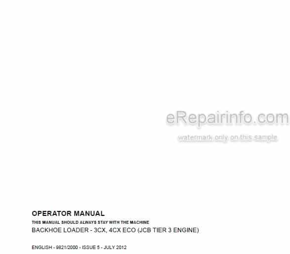 Photo 5 - JCB 3CX 4CX ECO Tier 3 Operators Manual Backhoe Loader 9821-2000