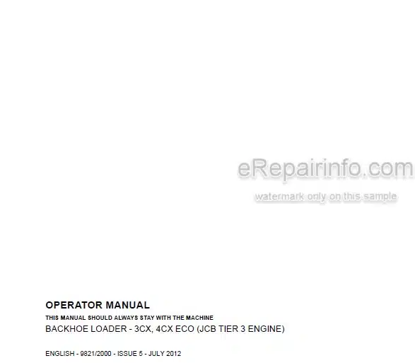 Photo 5 - JCB 3CX 4CX ECO Tier 3 Operators Manual Backhoe Loader 9821-2000