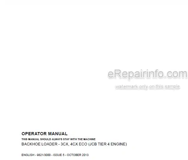 Photo 5 - JCB 3CX 4CX ECO Tier 4 Operators Manual Backhoe Loader 9821-3000